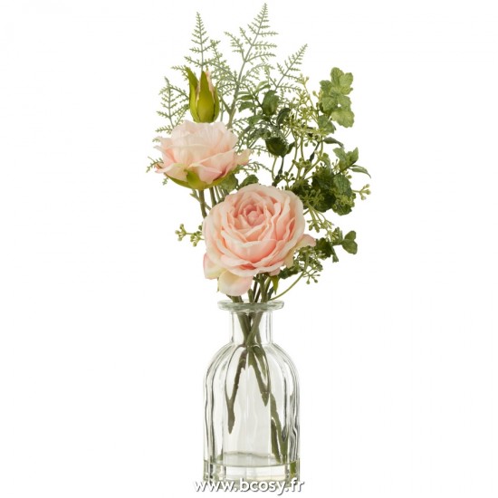 J Line Bouquet de Roses Dans Vase Zeau Artificielle Plastique Vert Rose Clair Large L14xB12xH33 cm Jline 22046 by Jolipa 22046