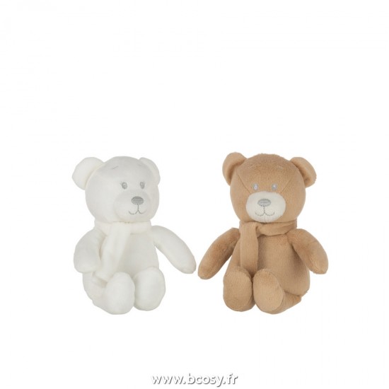 J Line Ours Peluch Blanc Beige L15xB10xH22 cm Jline 22061 by Jolipa 22061 Assortiment de 2 pcs