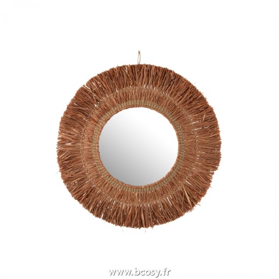 J Line Miroir Suspendu Rond Rotin Raphia Marron L65xB65 cm Jline 22153 by Jolipa 22153