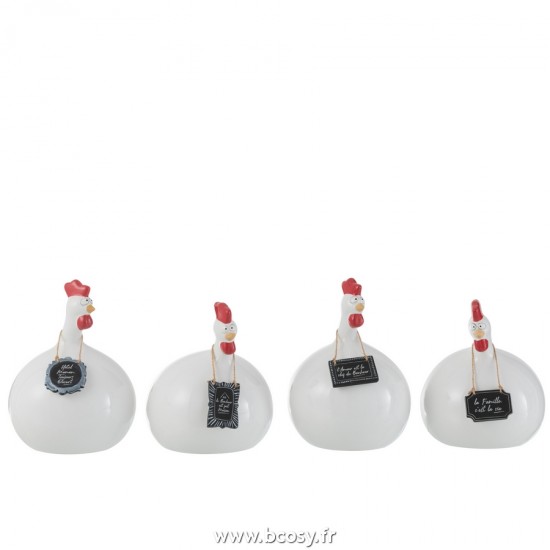 J-Line poules coqs poulets statuettes Jolipa J Line Jline Poule Texte Ardoise Ceramique Blanc Noir Large Assortiment De 4