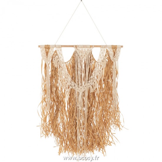 J Line Décoration Murale En Coton Macramé Écru Et Raphia Naturel L116xB62 cm Jline 22448 by Jolipa 22448