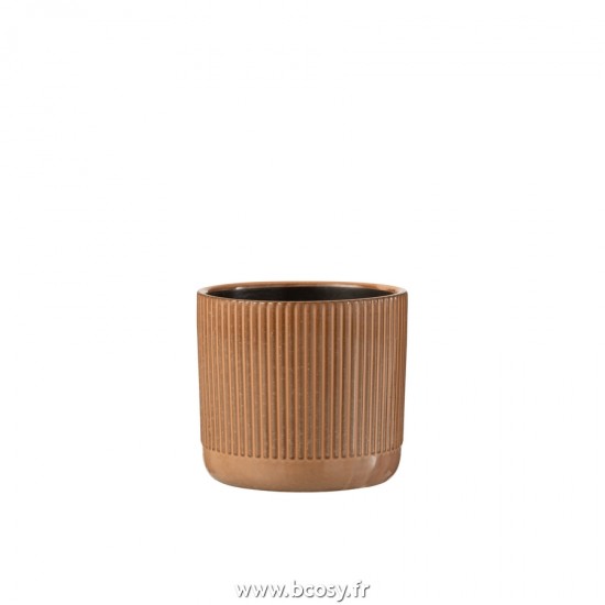 J Line Cachepot Lignes Ceramique Orange Beige Medium L14xB14xH13 cm Jline 22729 by Jolipa 22729