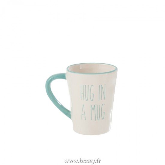 J Line Mug Hug In A Mug Ceramique Blanc Bleu L13xB10xH12 cm Jline 22866 by Jolipa 22866