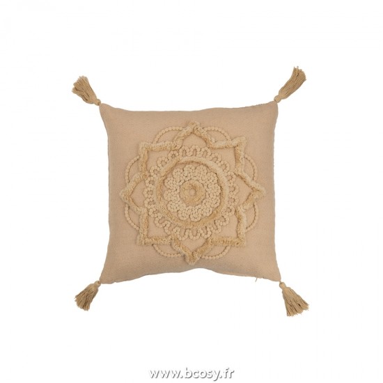 J-Line coussins Jolipa J Line Jline Coussin Fleur Floches Polyester Beige