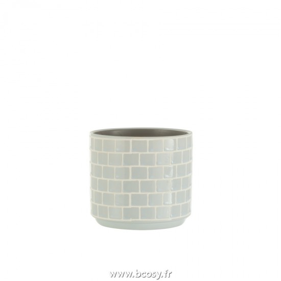 J Line Cachepot Brillant Carre Ceramique Bleu Medium L14xB14xH13 cm Jline 22988 by Jolipa 22988