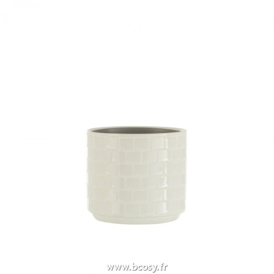 J Line Cachepot Brillant Carre Ceramique Blanc Medium L14xB14xH13 cm Jline 22991 by Jolipa 22991