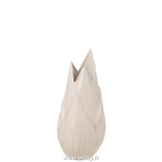 J Line Vase Ibiza Brillant Ceramique Beige Medium L20xB20xH43 cm Jline 23014 by Jolipa 23014