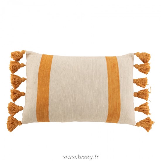 J-Line coussins Jolipa J Line Jline Coussin Plage Rayure Rectangle Cotton Ocre