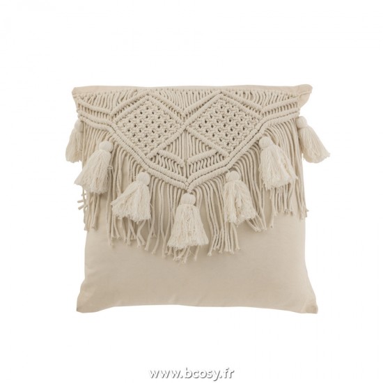 J-Line coussins Jolipa J Line Jline Coussin Cosy Blanc Casse Cotton Large