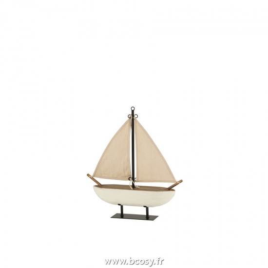 J Line Bateau A Voiles En Bois Jute Blanc Brun Small L41xB10xH45 cm Jline 23213 by Jolipa 23213