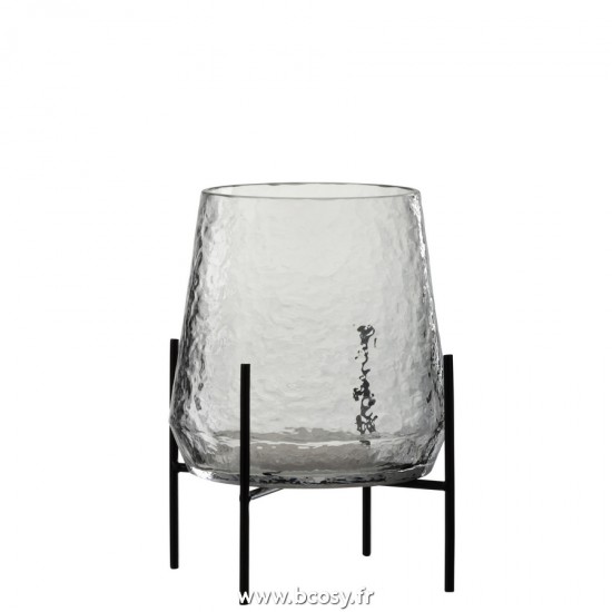 J Line Vase Pied Irregulier Verre Transparent Noir Small L20xB20xH25 cm Jline 23299 by Jolipa 23299
