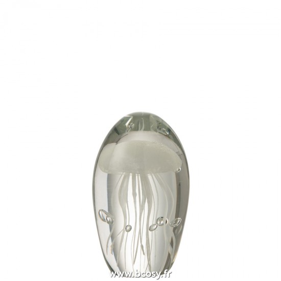 J Line Presse Papier Méduse En Verre Blanc Small L8xB8xH12 cm Jline 23460 by Jolipa 23460