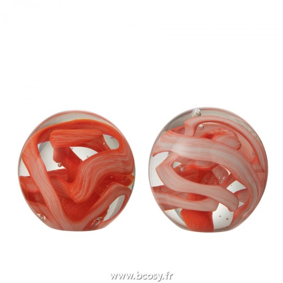 J-Line presse papiers Jolipa J Line Jline Presse Papier Guirlande En Verre Roange Rouge Assortiment De 2 Large