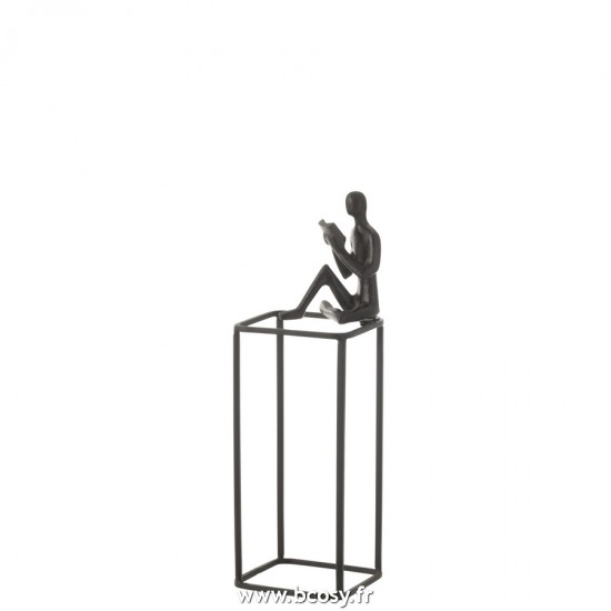 J Line Figurine Lecteur Sur Cube Aluminium Noir L10xB10xH30 cm Jline 23565 by Jolipa 23565