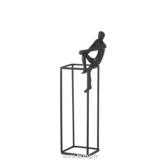 J-Line figurines statuettes Jolipa J Line Jline Figurine Pensive Sur Cube Aluminium Noir