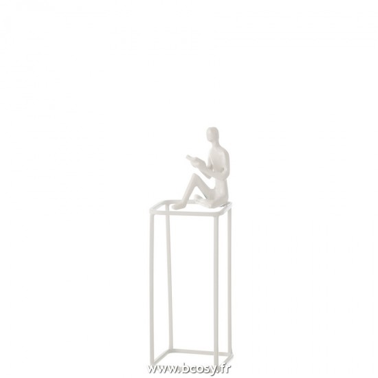 J Line Figurine Lecteur Sur Cube Aluminium Blanc L10xB10xH30 cm Jline 23576 by Jolipa 23576