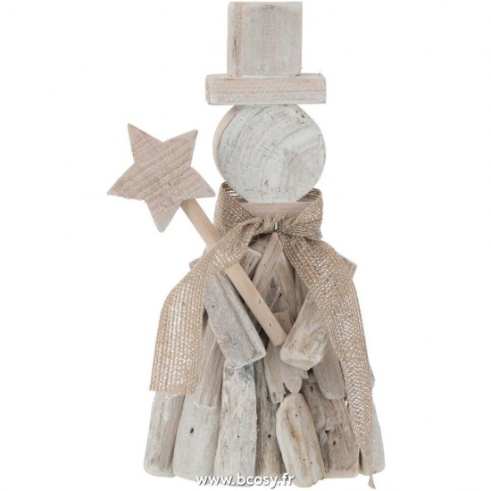 J Line Personnage+Etoile Hiver Bois Blanc Small L13xB5xH22 cm Jline 25096 by Jolipa 25096