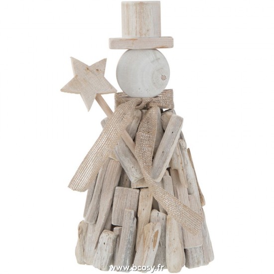 J-Line bonhommes de neige noël Jolipa J Line Jline Personnage Etoile Hiver Bois Blanc Large