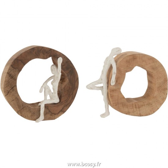 J Line Personnage Repos Bois Naturel Blanc L24xB8xH19 cm Jline 25592 by Jolipa 25592 Assortiment de 2 pcs