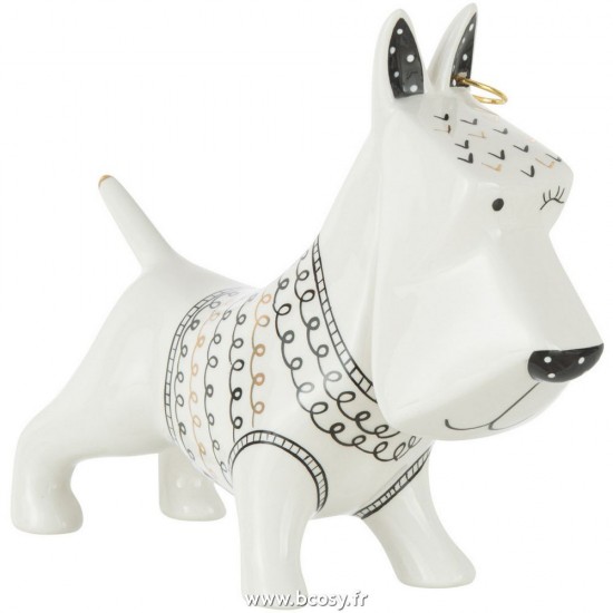 J Line Chien Pull Ceramique Noir Blanc Medium L22xB7xH17 cm Jline 26999 by Jolipa 26999
