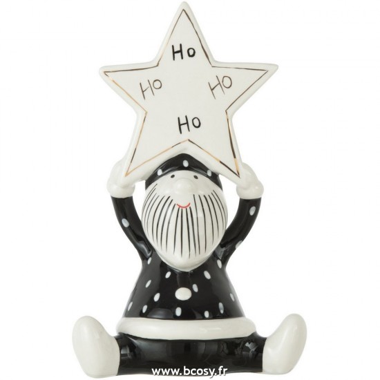 J Line Pere Noel Assis Etoile Hoho Noir Blanc Small L13xB8xH20 cm Jline 27008 by Jolipa 27008