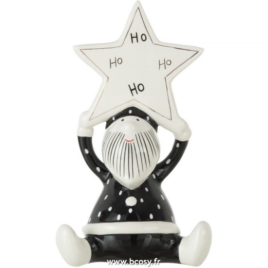J Line Pere Noel Assis Etoile Hoho Noir Blanc Medium L14xB10xH26 cm Jline 27009 by Jolipa 27009