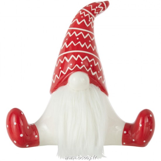 J-Line peres noël Jolipa J Line Jline Pere Noel Assis Ceramique Rouge Blanc Large