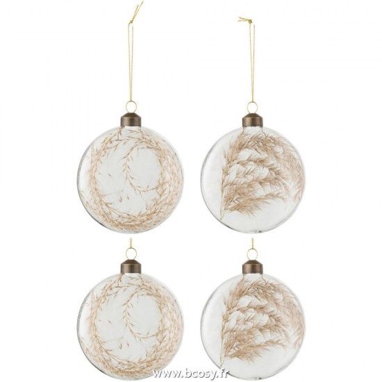 J-Line boules de noel Jolipa J Line Jline Boite De 4 Boules De Noel Boule Plate 2 2 Pampas Seches Verre Transparant Medium
