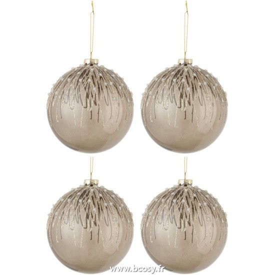 J Line Boite De 4 Boules De Noel Perles Paillettes Verre Gris Large L12xB12xH12 cm Jline 27136 by Jolipa 27136