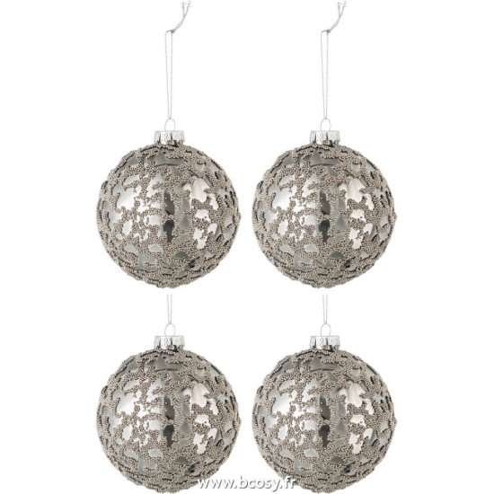 J Line Boite De 4 Boules De Noel Mini Perles Verre Brillant Gris Small L10xB10xH10 cm Jline 27141 by Jolipa 27141