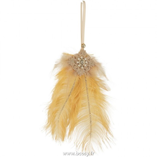 J Line Suspension Plumes Ocre Jaune Strass L10xH29 cm Jline 27244 by Jolipa 27244