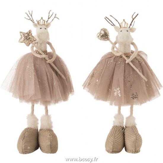 J Line Renne Etoile Cœur Debout Textile Beige Mix L23xB20xH40 cm JLine 27308 by Jolipa 27308 Assortiment de 2 pcs.