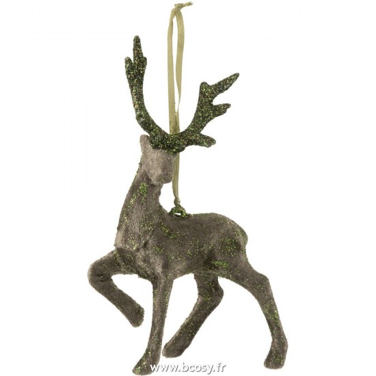 J Line Suspension Renne Velours Paillettes Kaki L10xB5xH16 cm Jline 27313 by Jolipa 27313