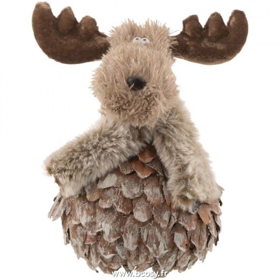 J Line Renne+Echarpe Copeaux De Bois Brun Gris Medium L14xB10xH19 cm Jline 27417 by Jolipa 27417