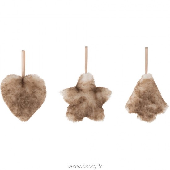 J Line Suspension Coeur Etoile Arbre Peluche Brun Wash White L10xB2xH10 cm Jline 27423 by Jolipa 27423 Assortiment de 3 pcs