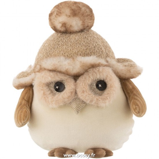 J Line Hibou Debout Textile Beige Brun Large L18xB10xH21 cm Jline 27426 by Jolipa 27426