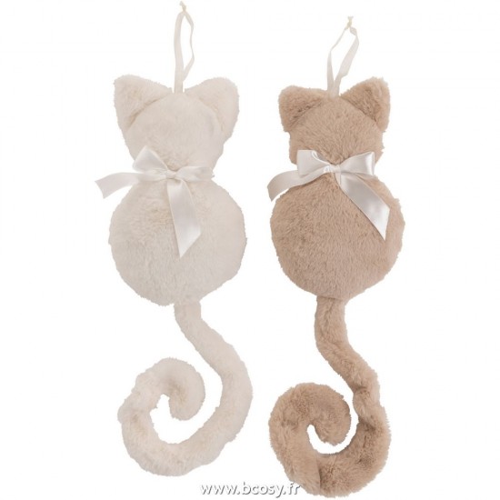 J Line Chat Suspensions Deco Peluche Ecru Beige L16xB3xH23 cm Jline 27445 by Jolipa 27445 Assortiment de 2 pcs