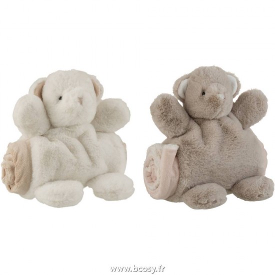 J-Line ours en peluche peluches Jolipa Jline Ours Couverture Peluche Blanc Gris Assortiment De 2