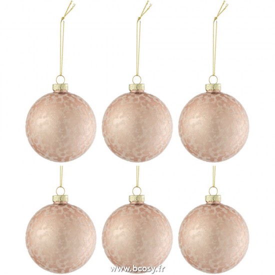 J Line Boite 6 Boules De Noel Givre Verre Mat Rose Clair Small L8xB8xH8 cm Jline 27720 by Jolipa 27720