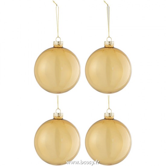 J Line Boite 4 Boules De Noel Verre Epais Transparent Or Medium L10xB10xH10 cm Jline 27725 by Jolipa 27725