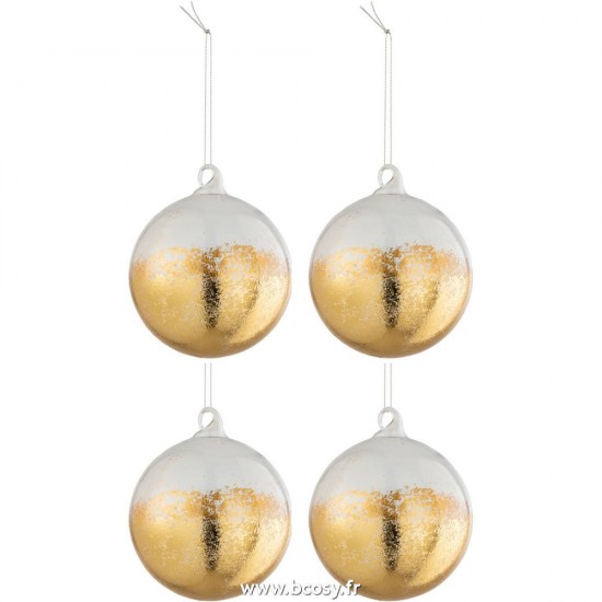 J Line Boite 4 Boules De Noel Brillant Or Verre Transparent Medium L10xB10xH10 cm Jline 27727 by Jolipa 27727