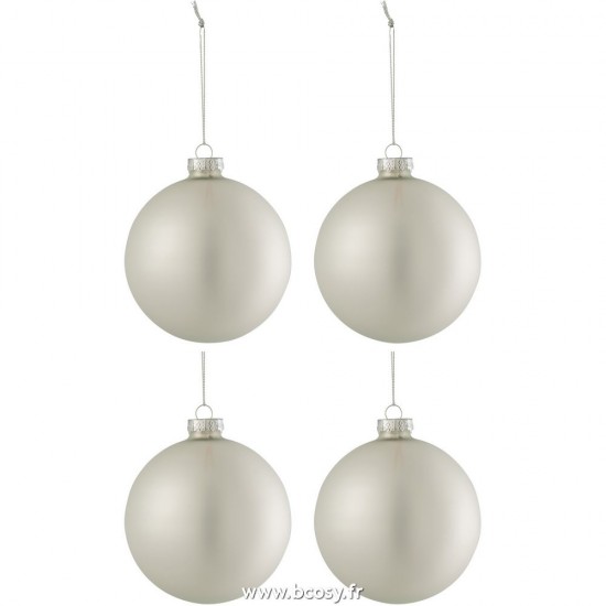 J Line Boite 4 Boules De Noel Verre Epais Mat Argent Medium L10xB10xH10 cm Jline 27740 by Jolipa 27740