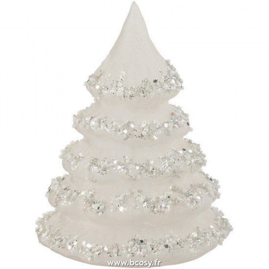 J Line Sapin De Noel Lignes Paillettes + Perles Blanc Argent Verre Small L11xB11xH15 cm Jline 27743 by Jolipa 27743