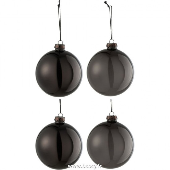 J Line Boite 4 Boules De Noel 2+2 Verre Epais Transparent Noir Medium L10xB10xH10 cm Jline 27759 by Jolipa 27759