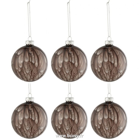 J Line Boite 6 Boules De Noel Tache Verre Brillant Gris Fonce Small L8xB8xH8 cm Jline 27761 by Jolipa 27761
