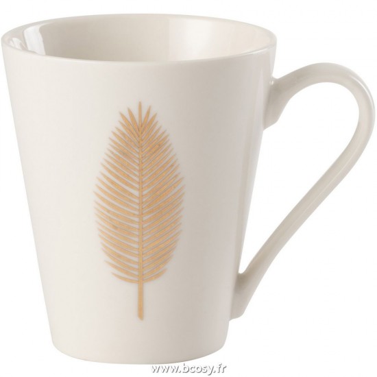 J Line Mug Plume Porcelain Blanc Or Boite De 4 L9xB6xH10 cm Jline 27926 by Jolipa 27926