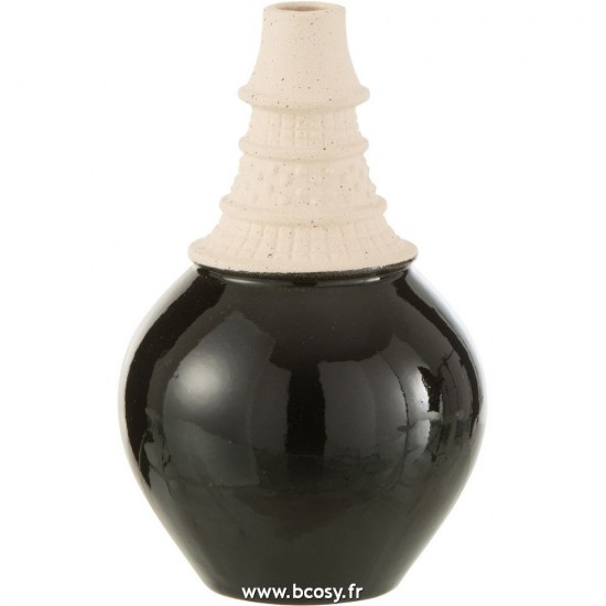 J Line Vase Col Haut Ceramique Noir Beige Small L17xB17xH26 cm Jline 28013 by Jolipa 28013