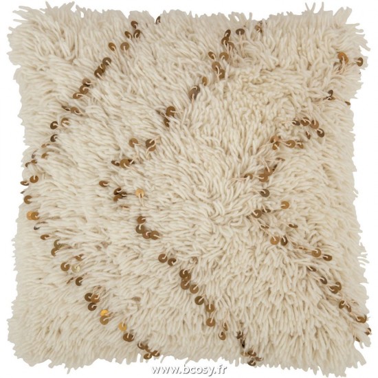 J-Line coussins Jolipa J Line Jline Coussin Carre Perle Coton Blanc Or
