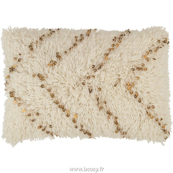 J-Line coussins Jolipa J Line Jline Coussin Rectangle Perle Coton Blanc Or