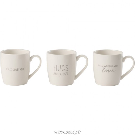 J Line Mug Amour Ceramique Argent L13xB9xH9 cm Jline 28383 by Jolipa 28383 Assortiment de 3 pcs